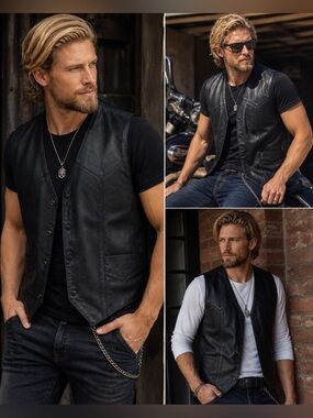 Mega Force Black Leather Vest Sz large (44)